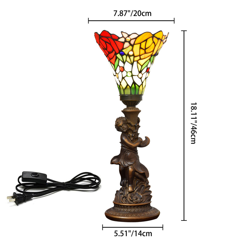 Traditionelle europäische Harzglas-Fackel-Rose-Boy-Tischlampe mit 1 Licht für Schlafzimmer 