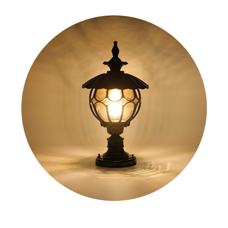 Traditional European Outdoor Round Column Head Light 1-Light Waterproof Garden Landscape Light For Garden