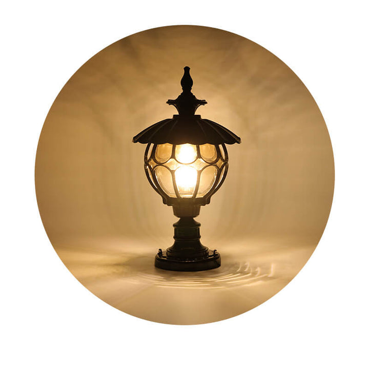 Traditional European Outdoor Round Column Head Light 1-Light Waterproof Garden Landscape Light For Garden