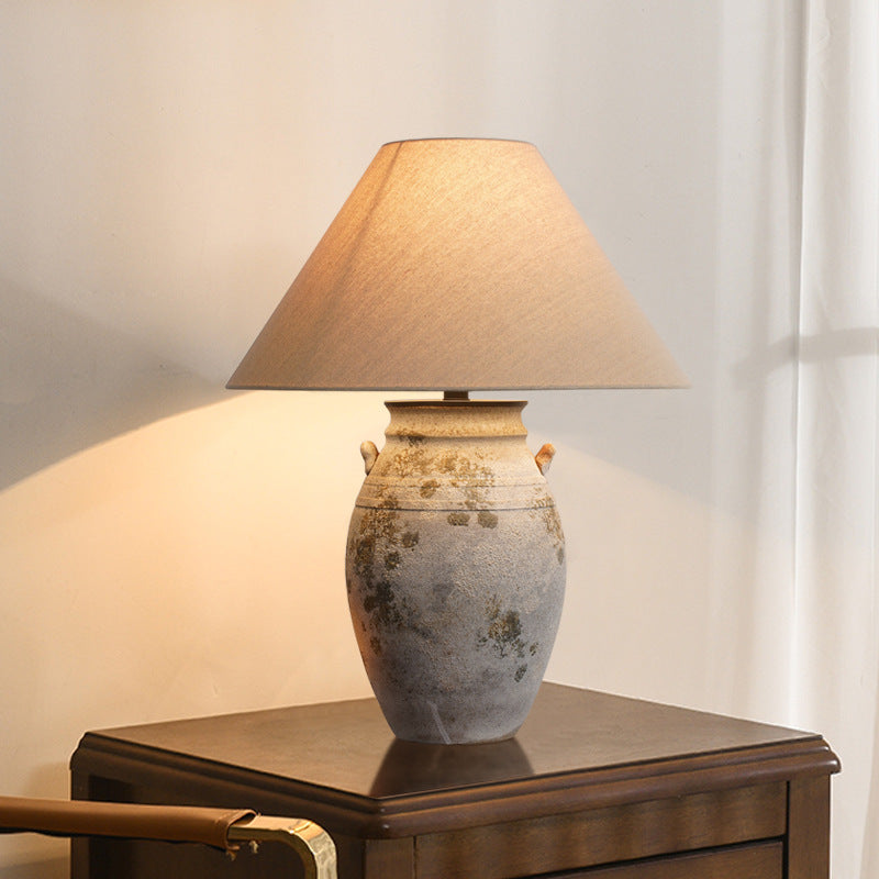 Traditionelle Vintage Keramik Stoff Metall Conic Topf 1-Licht Tischlampe für Nachttisch 