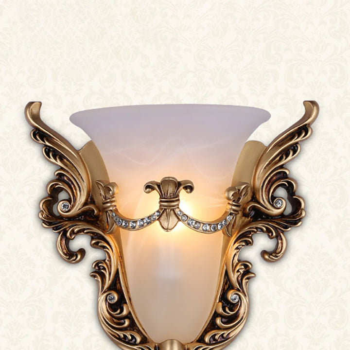 Traditional European Wings Cup Resin Glass 1-Light Wall Sconce Lamp For Bedroom