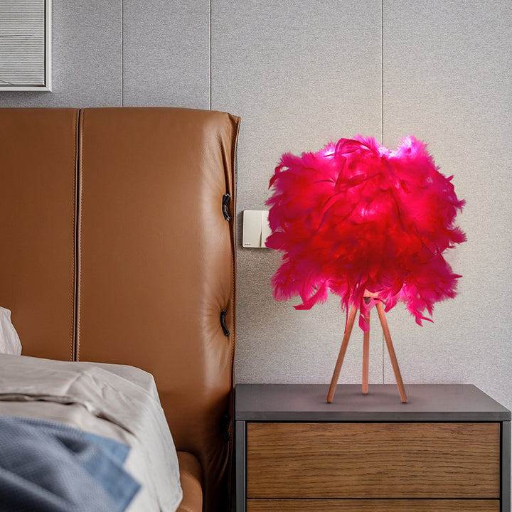 Lampe de table à 1 lumière avec base triangulaire en bois plume Art déco moderne pour chevet 
