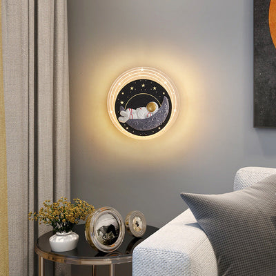 Zeitgenössische kreative Sternenhimmel Mond Harz Astronaut Runde LED Wandleuchte Lampe für Wohnzimmer 