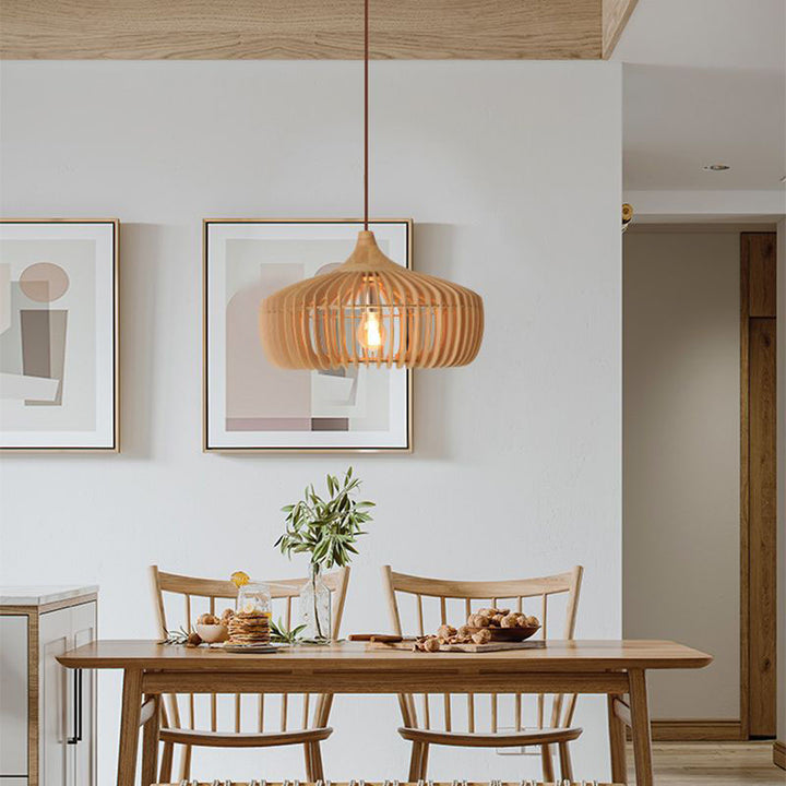 Lámpara colgante de 1 luz de jaula de madera maciza vintage japonesa 