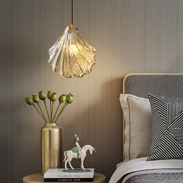 Moderno Minimalista Concha Todo Cobre Vidrio Lámpara Colgante de 1 Luz Para Dormitorio 
