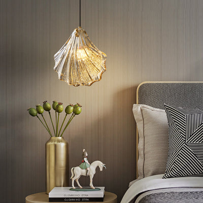 Moderne minimalistische Shell alle Kupfer Glas 1-Licht Pendelleuchte für Schlafzimmer 