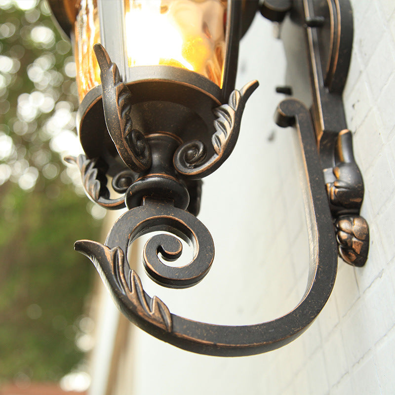Lámpara de Aplique de Pared de Cilindro de Vidrio de Aluminio Impermeable Tradicional Europea de 1 Luz para Patio Exterior 