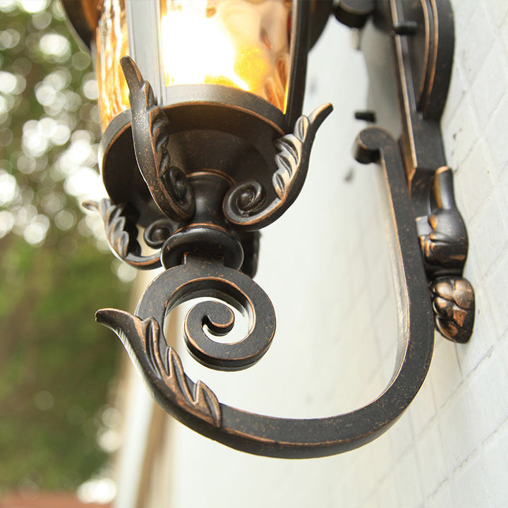Lámpara de Aplique de Pared de Cilindro de Vidrio de Aluminio Impermeable Tradicional Europea de 1 Luz para Patio Exterior 