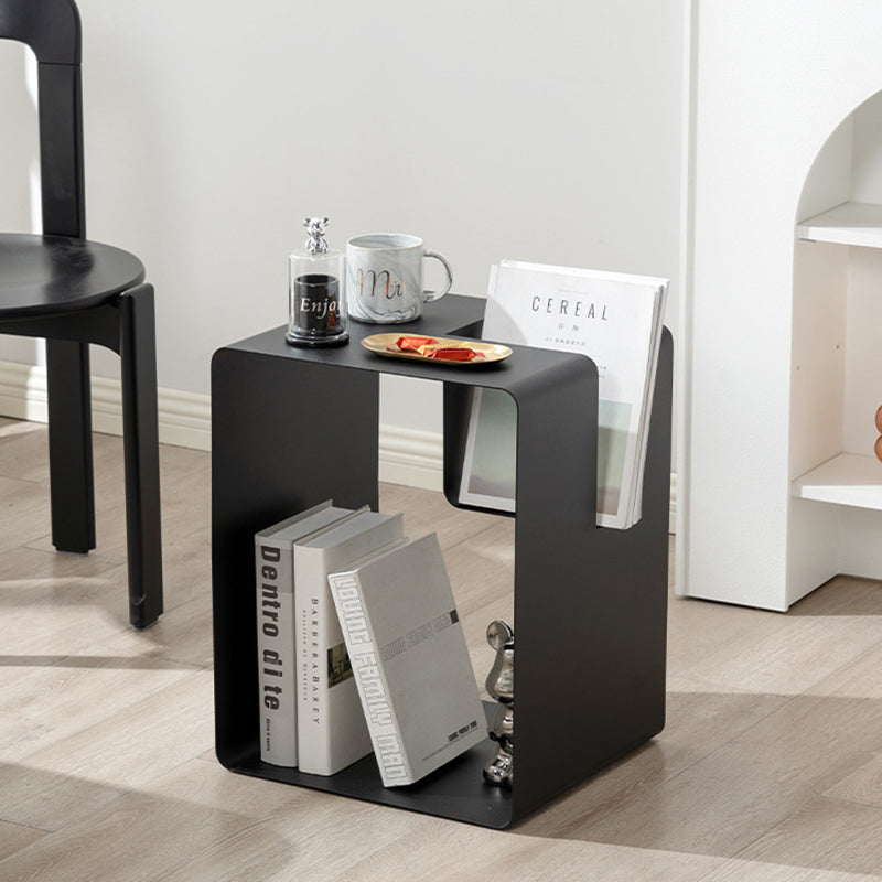 Mesa Auxiliar Moderna Minimalista Rectangular Cúbica de Hierro con 2 Almacenamientos para Sala de Estar 
