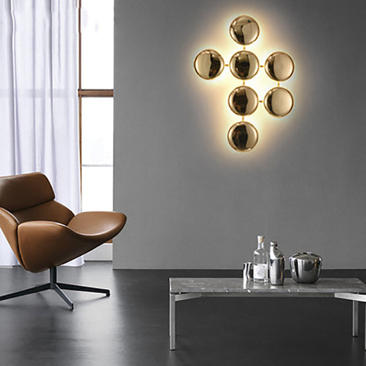 Lámpara de aplique de pared contemporánea de lujo de círculo redondo de titanio con 10/14/24 luces para pasillo 