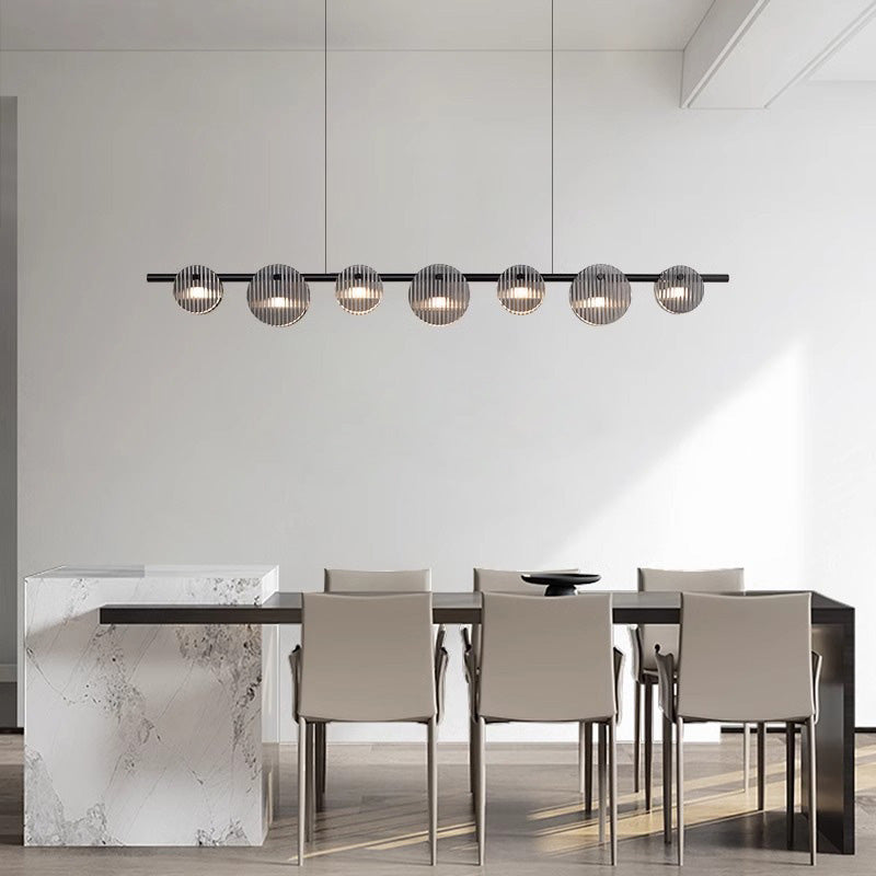 Moderne minimalistische Edelstahl vertikale Korn Glasscheibe LED Insel Licht Kronleuchter für Unterhaltungsraum 