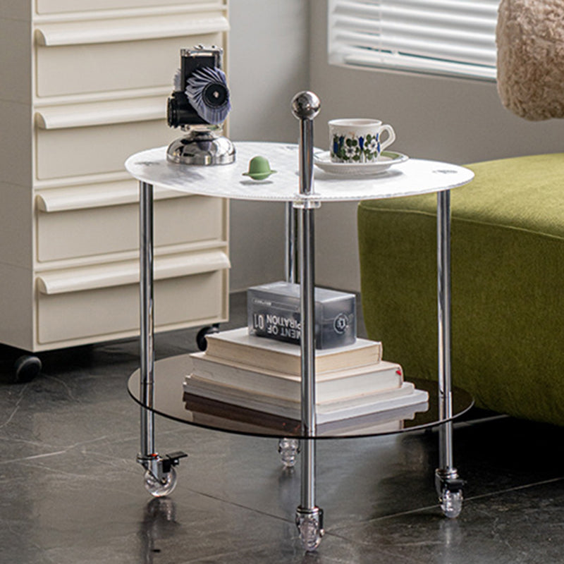 Table de bout contemporain en acrylique nuage nordique en acier inoxydable avec roue en cristal à 2 niveaux pour salon 