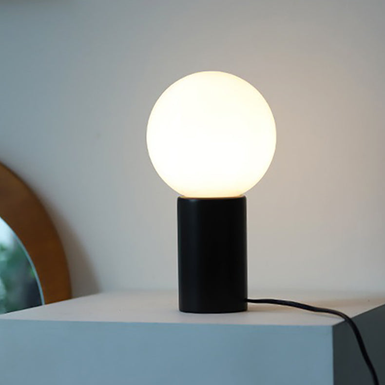 Lampe de table moderne minimaliste en verre cylindre boule ronde en bois massif à 1 lumière pour chambre 