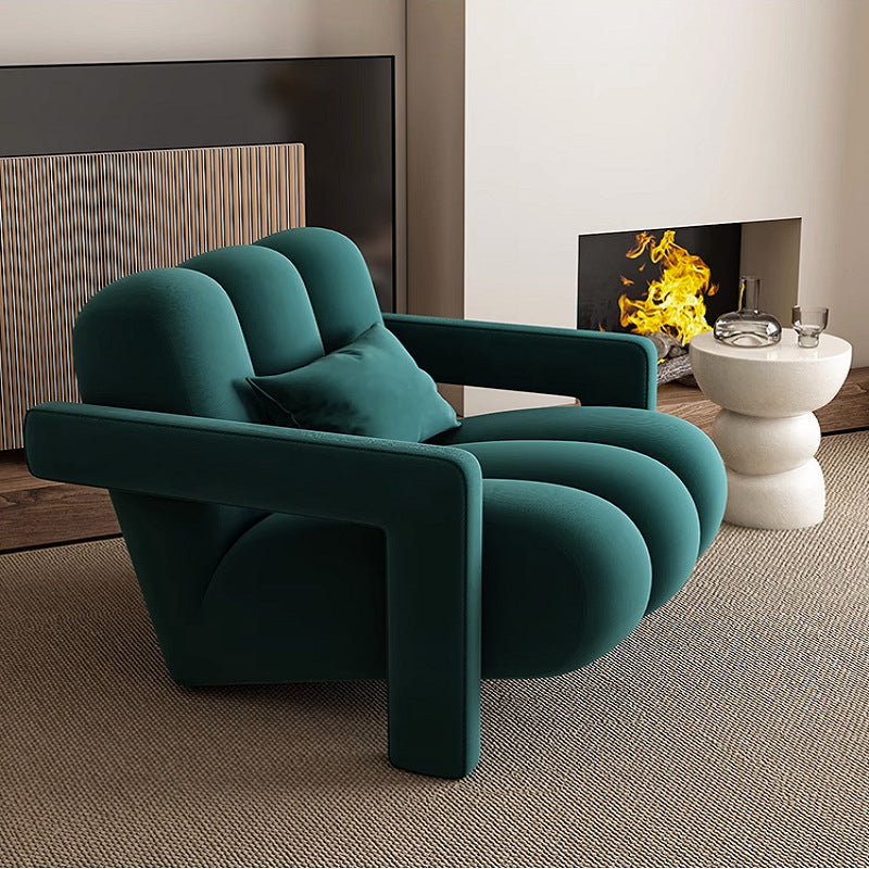 Sillón individual contemporáneo escandinavo de terciopelo y tejido sherpa con madera y espuma, con respaldo y reposabrazos, para sala de estar 