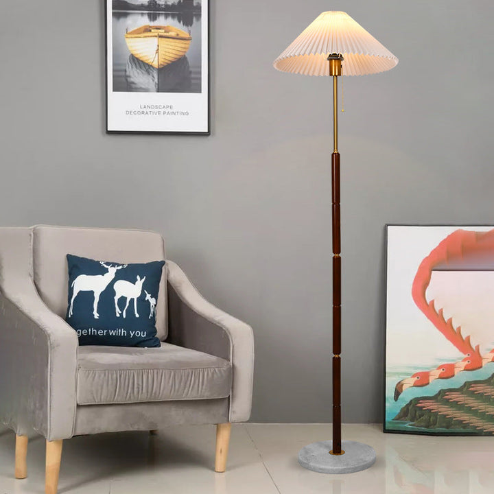 Lampe de sol traditionnelle japonaise avec abat-jour conique plissé en plastique et base en marbre à 1 lumière pour bureau à domicile 