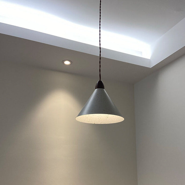 Modern Minimalist Cone Iron Solid Wood Grain 1-Light Pendant Light For Living Room