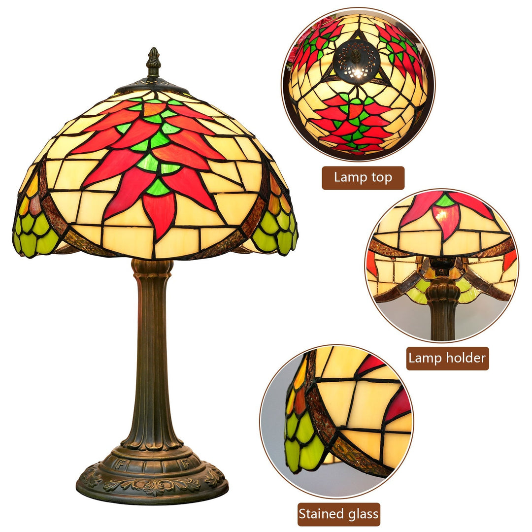 Lámpara de Mesa de 1 Luz con Pantalla Redonda de Vidrio Tiffany Tradicional Estilo Capsicum para Estudio 
