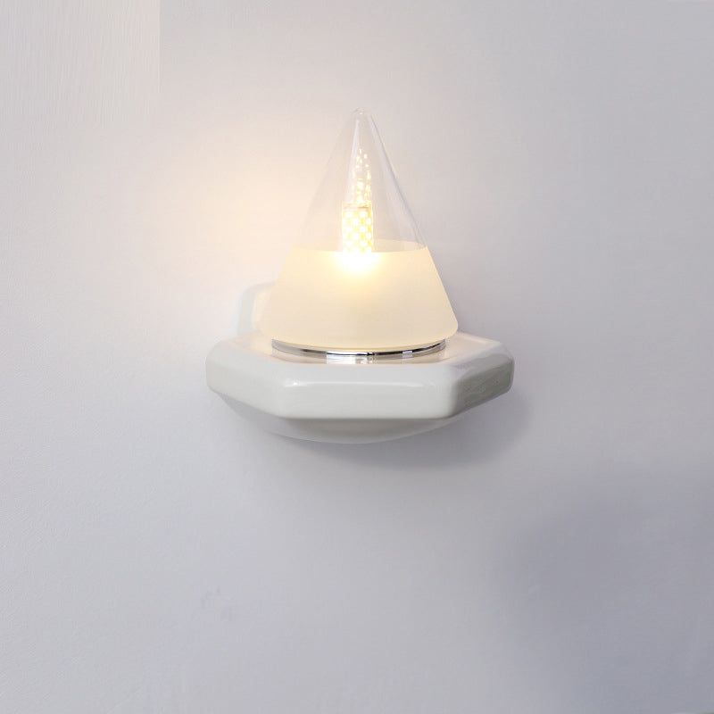 Traditional Vintage Conical Ceramic Glass Iron 1-Light Wall Sconce Lamp For Living Room