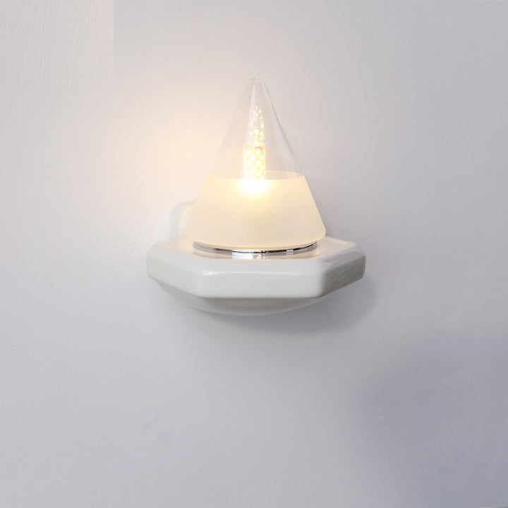Traditional Vintage Conical Ceramic Glass Iron 1-Light Wall Sconce Lamp For Living Room