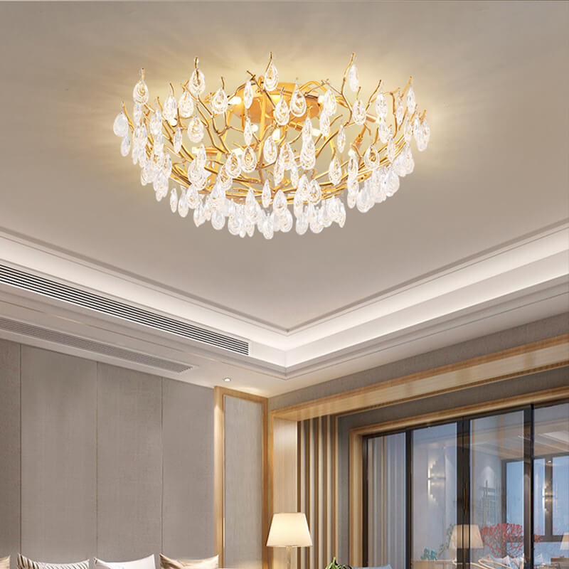 European Light Luxury Golden Glamour Crystal 10/12-Light Flush Mount Ceiling Light