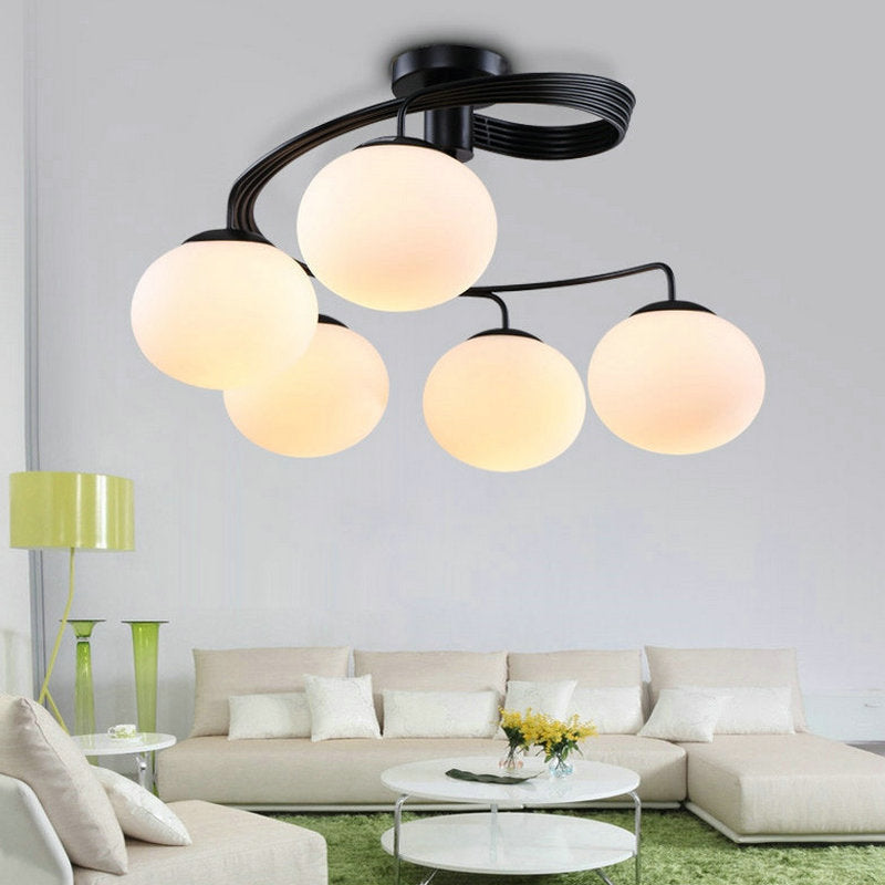 Lustre de plafond semi-encastré moderne minimaliste à ligne courbée ovale en fer et verre 3/5 lumières pour salon 