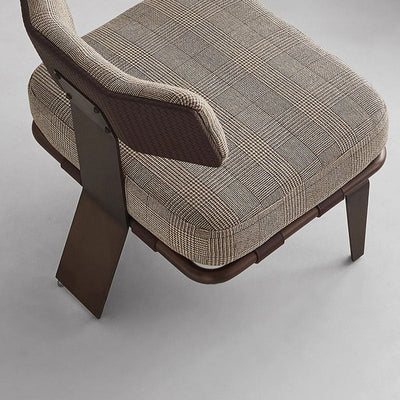 Coussin rectangulaire de luxe moderne en coton et lin avec cuir de selle et acier inoxydable Chaise d'accent avec dossier pour salon 
