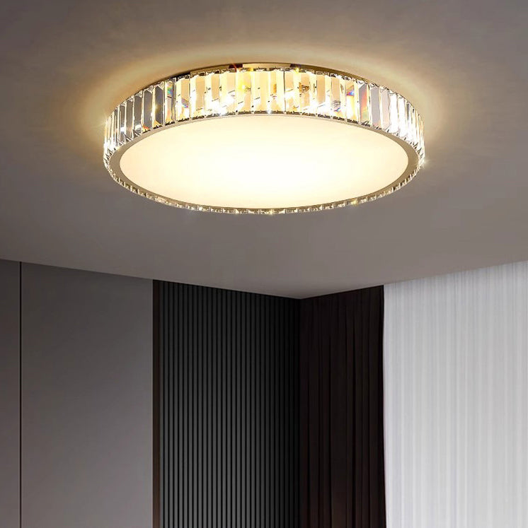 Plafonnier LED en acier inoxydable rond minimaliste moderne avec cristal pour salon 