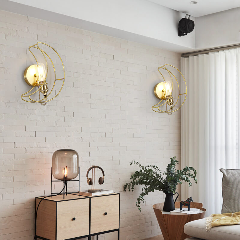 Moderne Mid-Century Mond Kupfer 1-Licht Wandleuchte für Wohnzimmer 