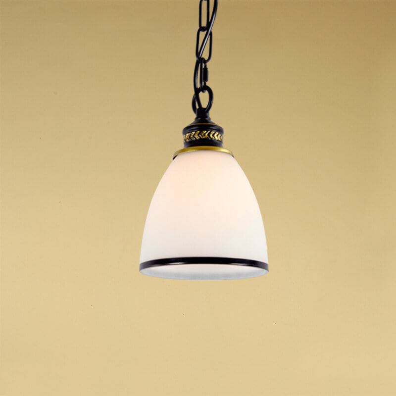 Traditionelle 1-flammige Pendelleuchte aus Eisen mit kegelförmigem Schirm aus satiniertem Glas im europäischen Stil für Wohnzimmer &amp; Schlafzimmer 