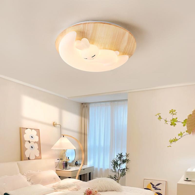 Modern Art Deco Airplane Clouds Moon Acrylic Wood LED Flush Mount Ceiling Light For Living Room