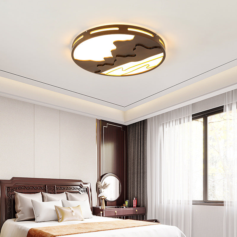 Plafonnier LED rond en bois moderne chinois avec design de montagne 