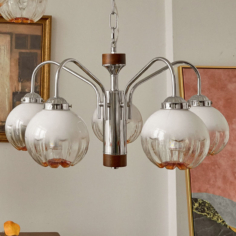 Zeitgenössischer Vintage Pod Eisenglas 3/4/5 Licht Kronleuchter für Wohnzimmer 
