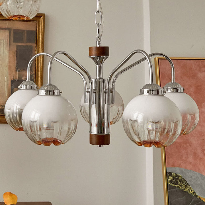 Zeitgenössischer Vintage Pod Eisenglas 3/4/5 Licht Kronleuchter für Wohnzimmer 