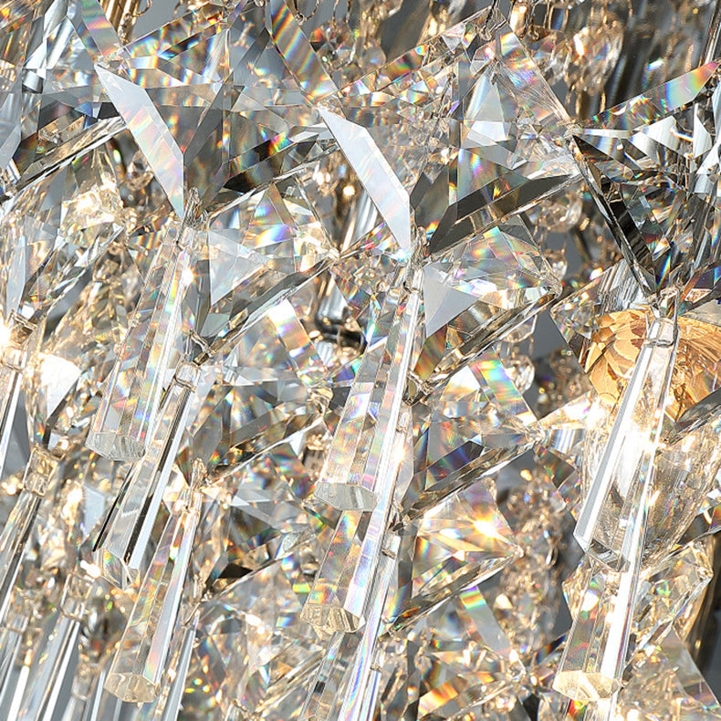 Luxe contemporain Éblouissant chaînes de cristal prismatiques Cadre rond en acier inoxydable Plafonnier encastré à 2/6/8 lumières pour salon 
