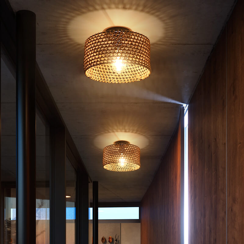 Japanische Wabi-Sabi Hanfseil Weben Zylinder 1-Licht Semi-Flush Mount Deckenleuchte 