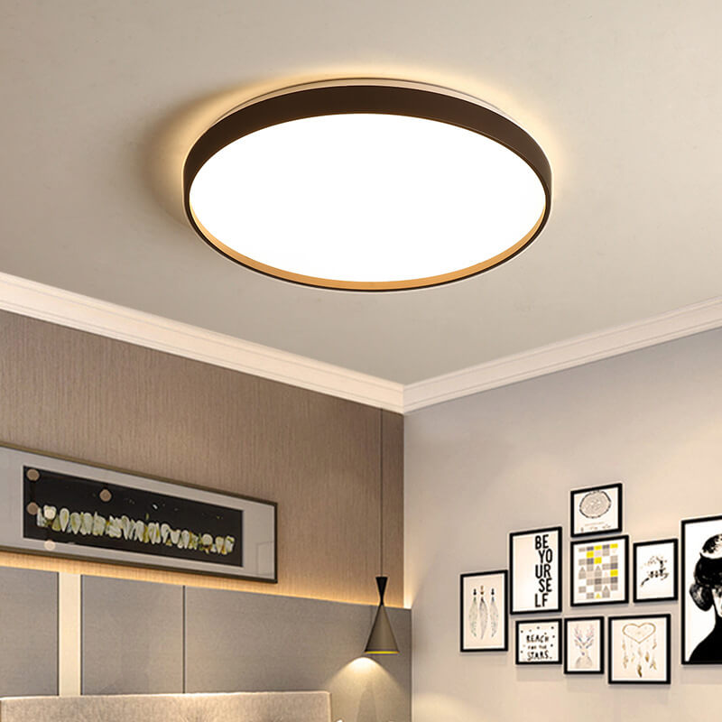 Modern Minimalist Round Solid Color Acrylic Iron LED Flush Mount Ceiling Light For Living Room &amp; Bedroom