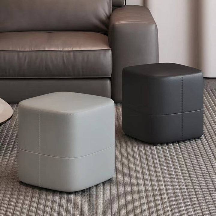 Moderner minimalistischer quadratischer Hocker aus Mikrofaserleder und Massivholz, rücken- und armlehnenlos, für das Wohnzimmer 