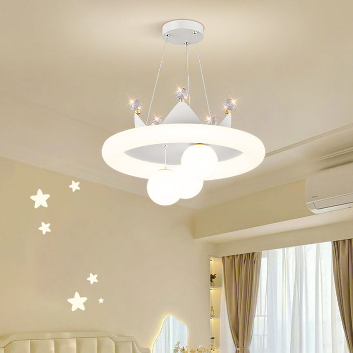 Couronne en cristal créative contemporaine, abat-jour rond PE, lustre LED pour chambre à coucher 