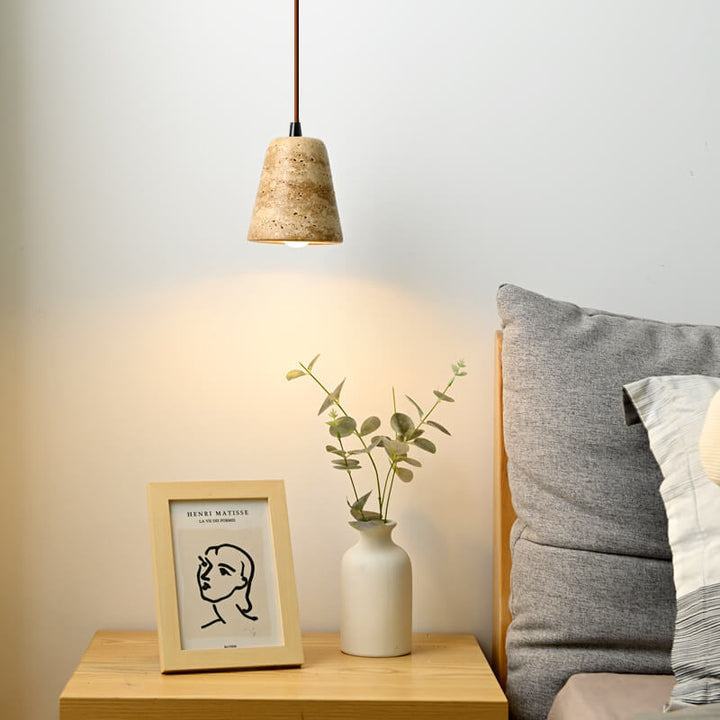 Traditional  Japanese Yellow Travertine Hardware Column Cone 1-Light Pendant Light for Living Room