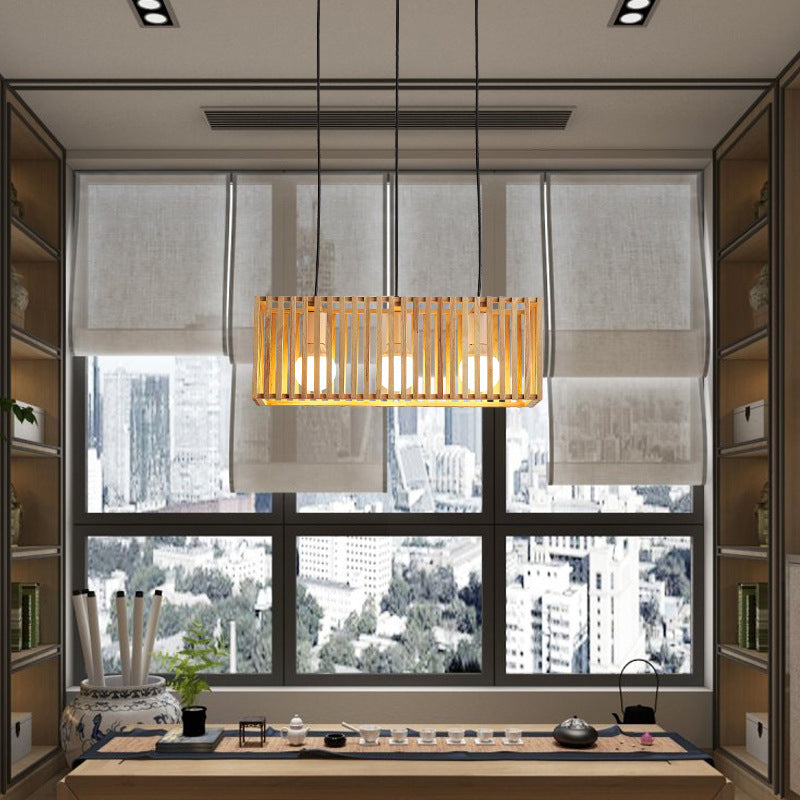 Lustre rectangulaire traditionnel en bois massif 1/3 lumières pour salon 