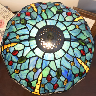 Traditionelle Tiffany Vintage Libelle Buntglas 1-Licht Tischlampe für Arbeitszimmer 