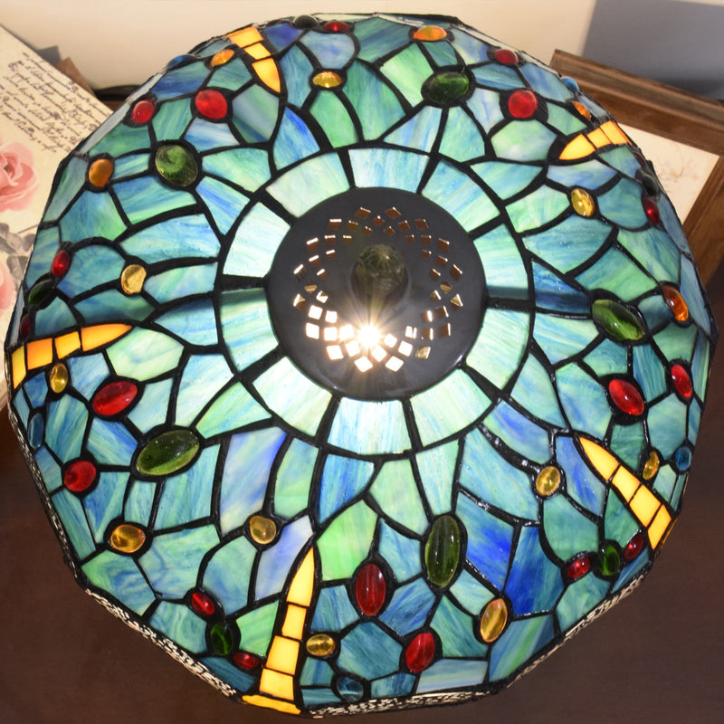 Traditionelle Tiffany Vintage Libelle Buntglas 1-Licht Tischlampe für Arbeitszimmer 