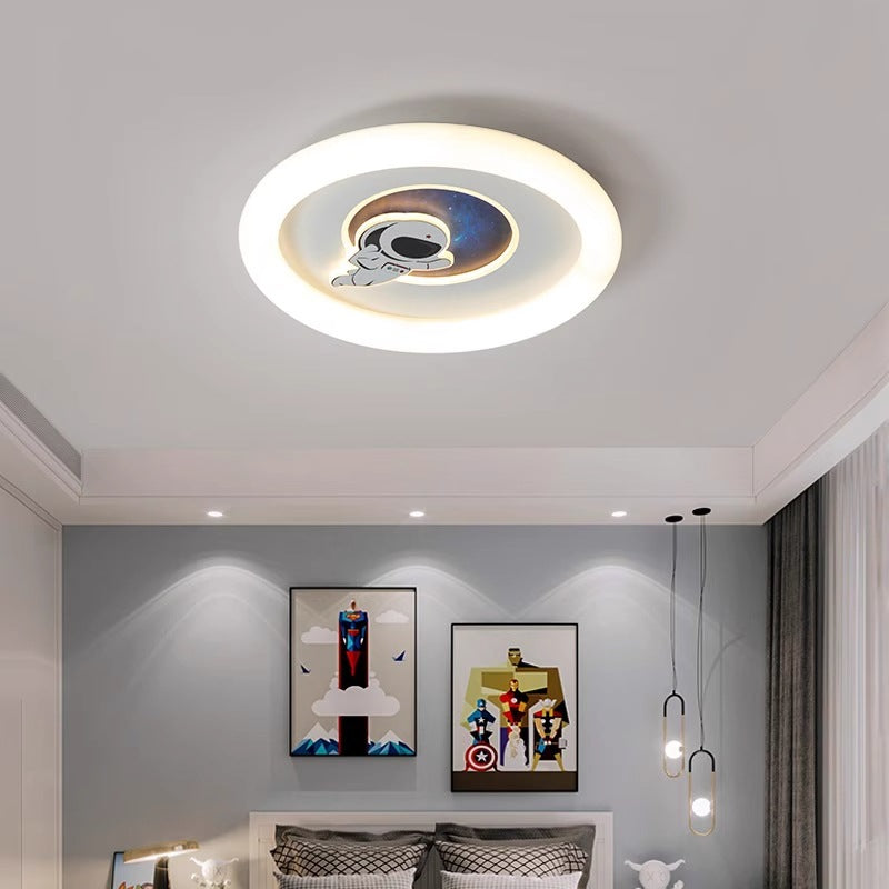 Luz de techo empotrada LED de acrílico y hierro redonda para niños creativos contemporáneos con diseño de cohete y astronauta para dormitorio 