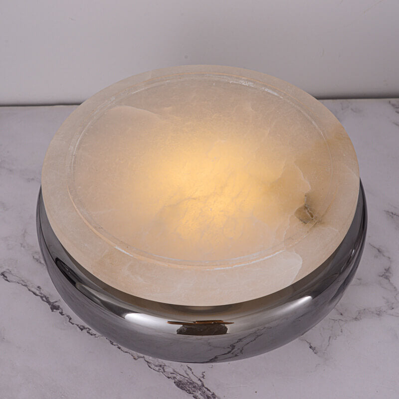 Nordic Light Luxury Clear Glass Round Marble Base LED Table Lamp