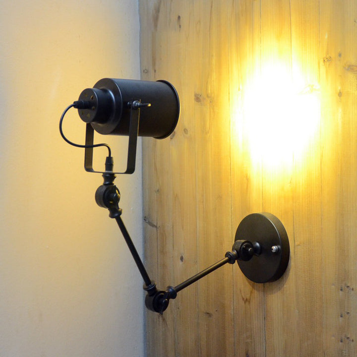 Zeitgenössische Industrie Zylinder Swing Arm Eisen Aluminium 1-Licht Wandleuchte Lampe für Wohnzimmer 