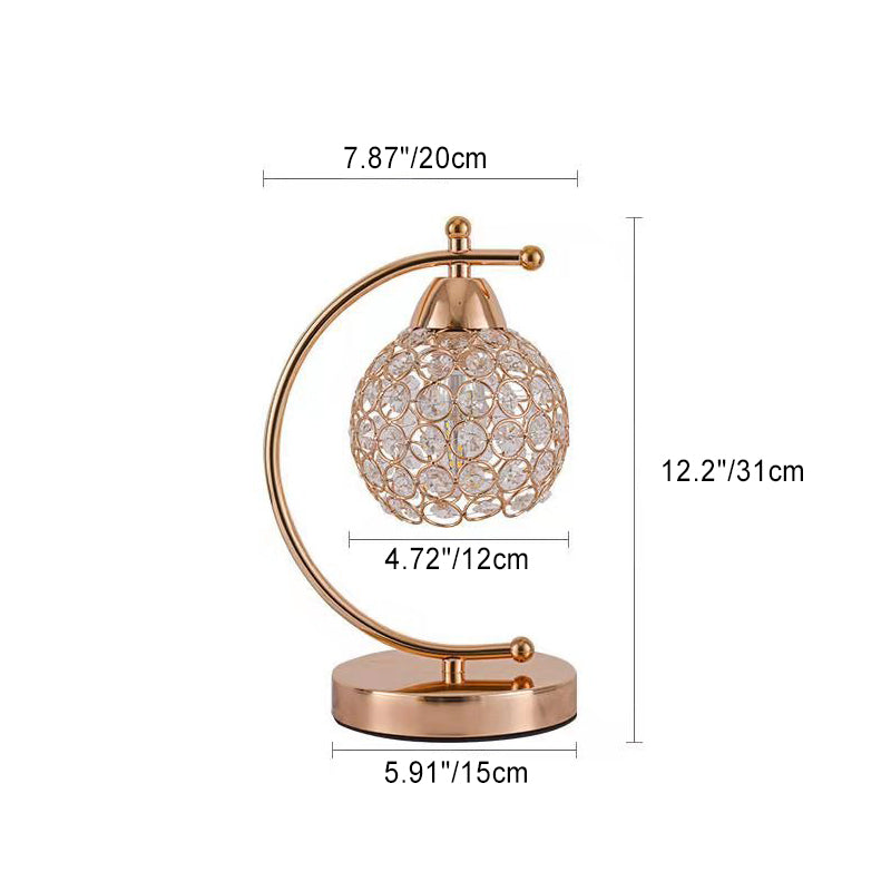 Modern Luxury Crystal Iron Round 1-Light Table Lamp For Bedroom
