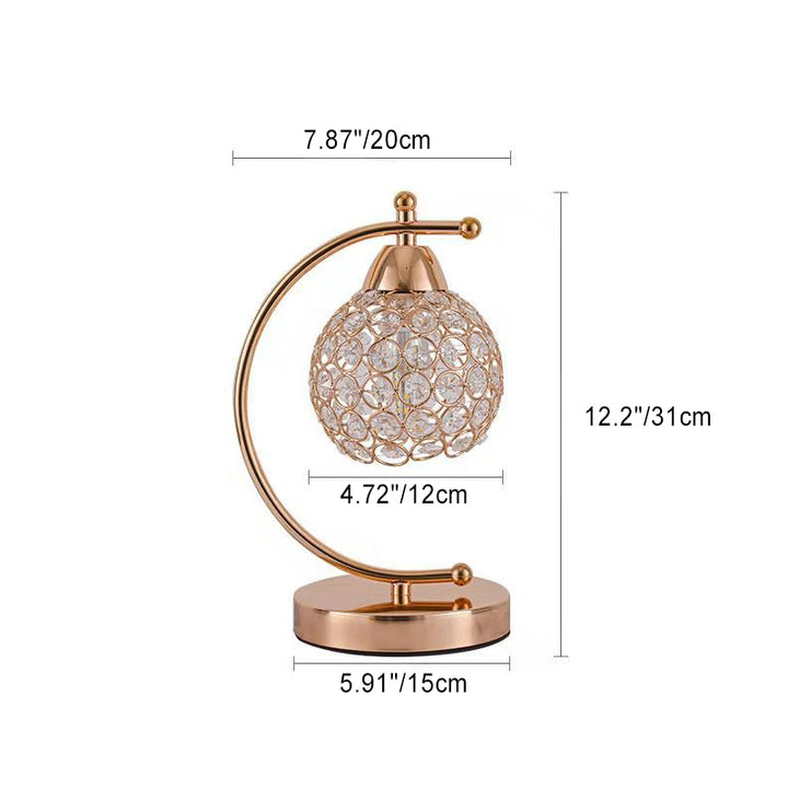 Modern Luxury Crystal Iron Round 1-Light Table Lamp For Bedroom