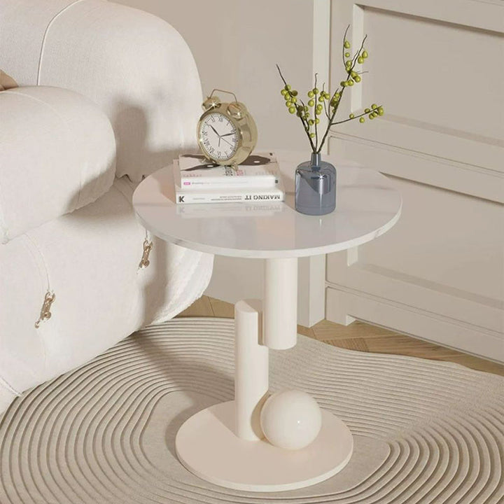 Moderner kreativer runder Zylinder-Orb-Felsplatten-Eisen-Couchtisch für das Wohnzimmer 