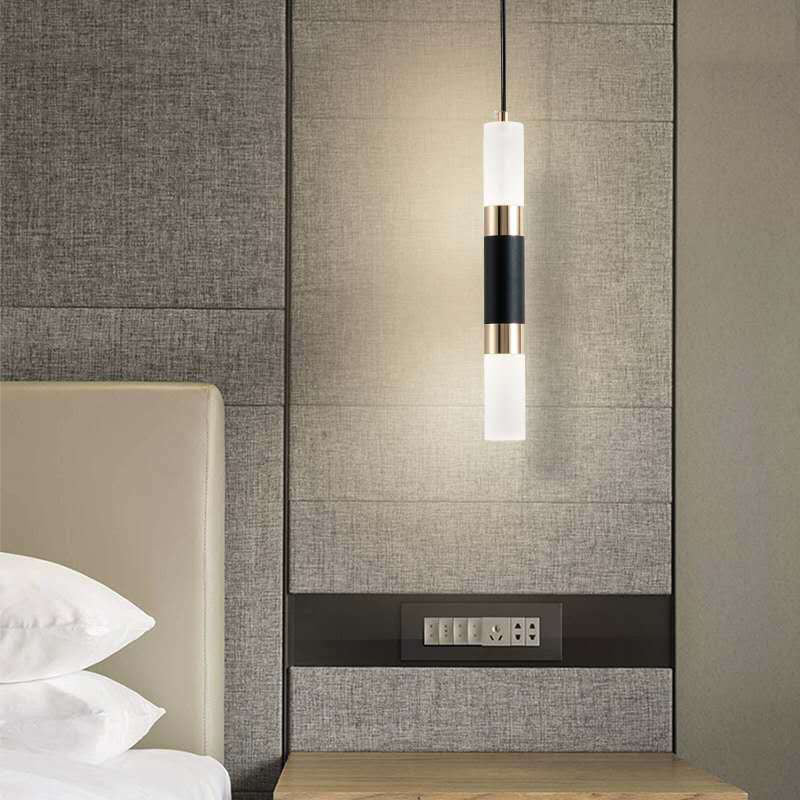 Modern Minimalist Cylinder Aluminum Acrylic LED Pendant Light For Bedroom