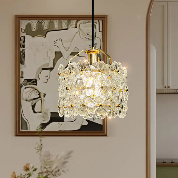 Suspension à 1 lumière avec matériel en cristal rond à pétales de fleurs traditionnelles françaises pour chambre 